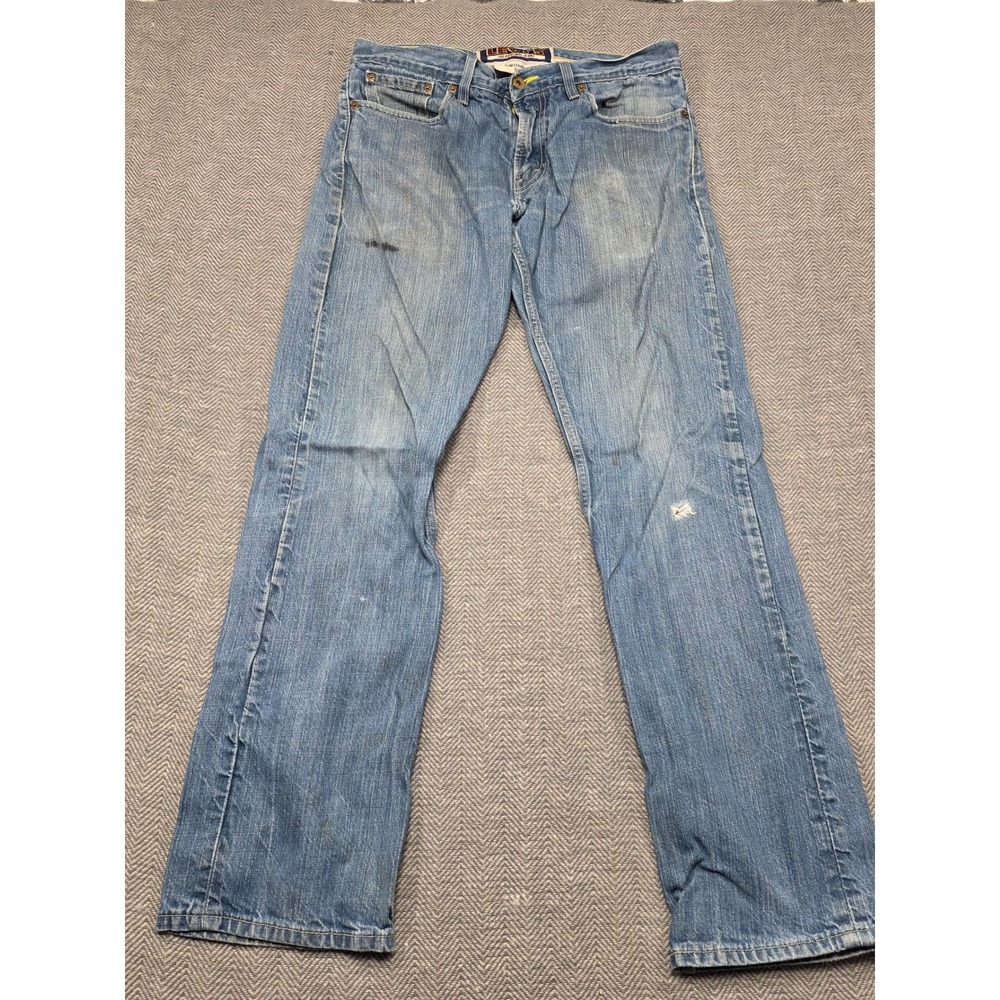 Levis 514 Slim Straight Mens Jeans 32x32 Blue Denim 100% Cotton Distressed 05217